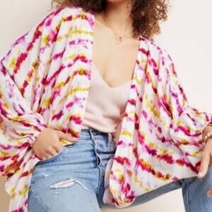 Anthropology Women's Tie Dye Oversized Kimono Cardigan One Size Pink Yellow